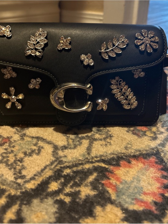 Coach Handbags - Coach Black Leather Jeweled Clutch with Silver 'C' Hardware